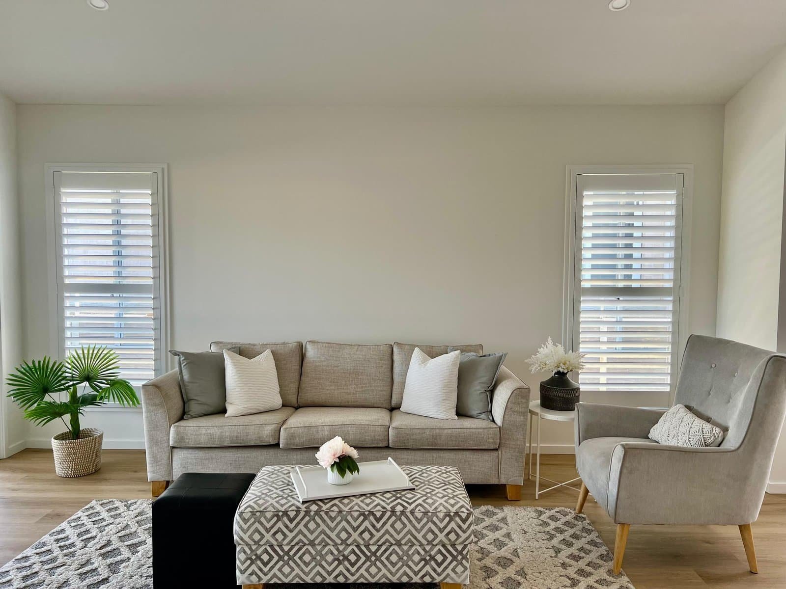 Plantation shutters in a living room